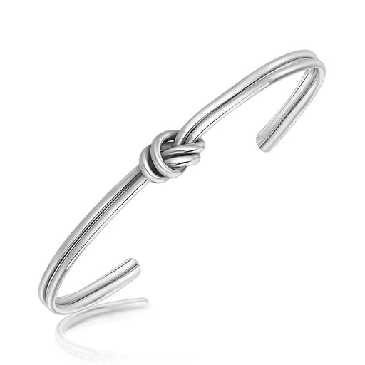 Sterling Silver Rhodium Plated Knot Design Slim Open Cuff Bangles Angelucci Jewelry   