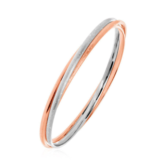 Textured Interlocking White and Rose Finish Bangle in Sterling Silver Bangles Angelucci Jewelry   