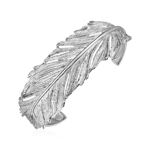 Textured Leaf Cuff Bangle in Sterling Silver Bangles Angelucci Jewelry   