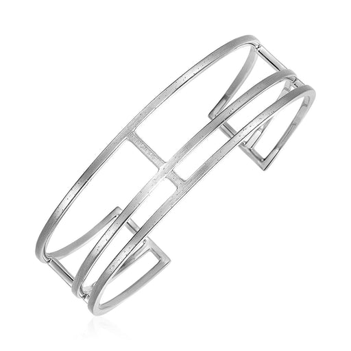 Textured Open Rectangle Motif Cuff Bangle in Sterling Silver Bangles Angelucci Jewelry   