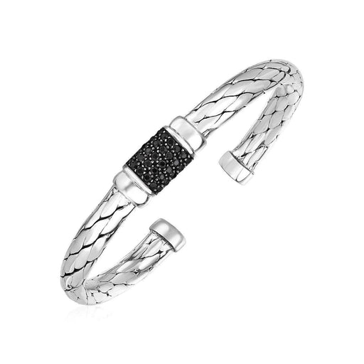 Woven Rope Cuff Bracelet with Black Sapphire Accents in Sterling Silver Bangles Angelucci Jewelry   