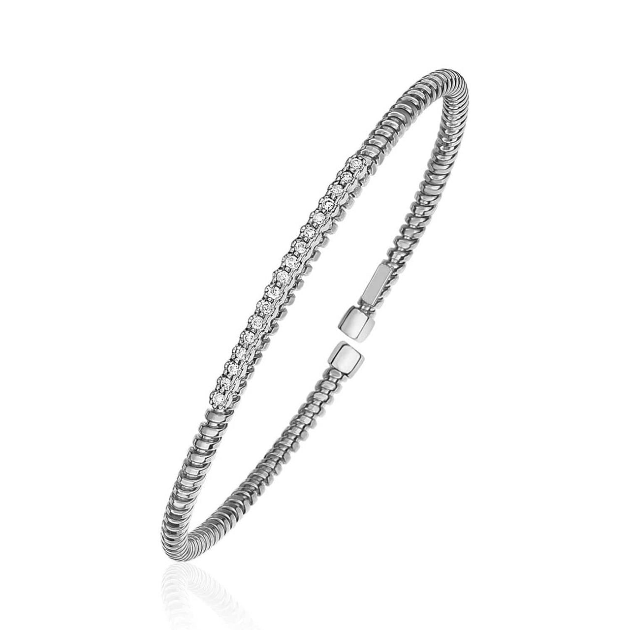14k White Gold and Diamond 3mm Flexible Bangle Bracelet Bangles Angelucci Jewelry   