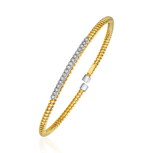 14k Yellow Gold and Diamond 3mm Flexible Bangle Bracelet Bangles Angelucci Jewelry   