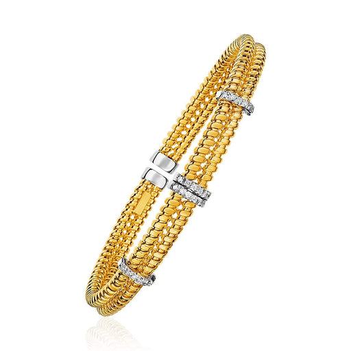 14k Yellow Gold and Diamond 8mm Flexible Bangle Bracelet Bangles Angelucci Jewelry   