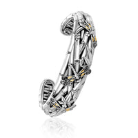 Thumbnail for 18k Yellow Gold and Sterling Silver Slim Cuff with Branches and Dragonfly Design Bangles Angelucci Jewelry   