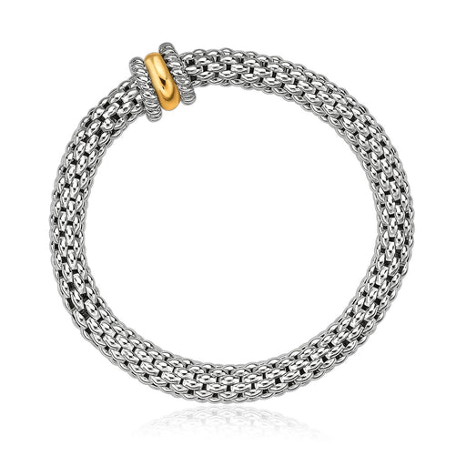18k Yellow Gold and Sterling Silver Stretchable Bangle in Popcorn Chain Bangles Angelucci Jewelry   