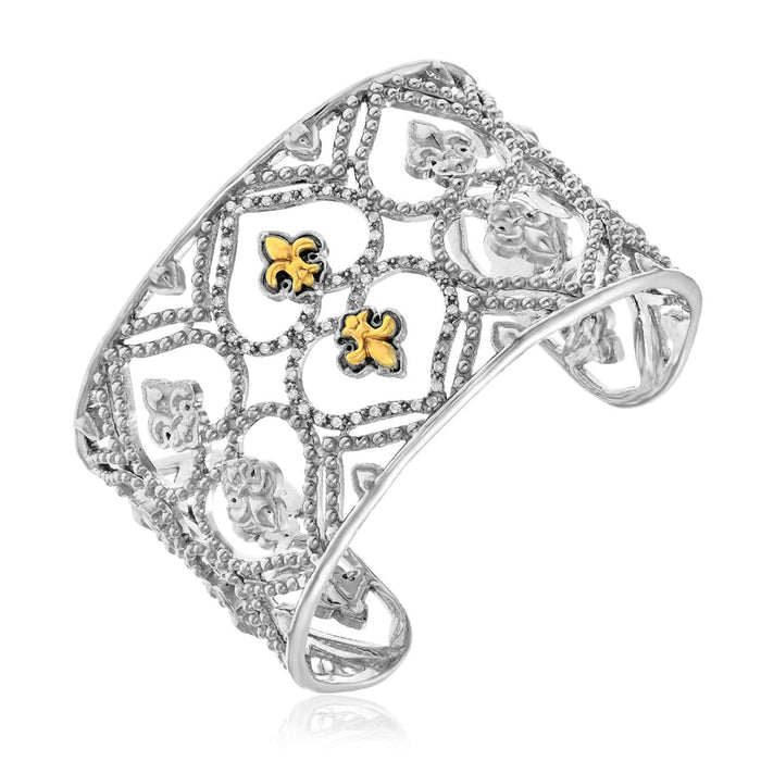 18k Yellow Gold & Sterling Silver Byzantine Style Cuff with Diamonds Bangles Angelucci Jewelry   