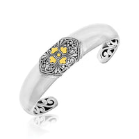 Thumbnail for 18k Yellow Gold & Sterling Silver Open Cuff with a Baroque Style Accent Bangles Angelucci Jewelry   