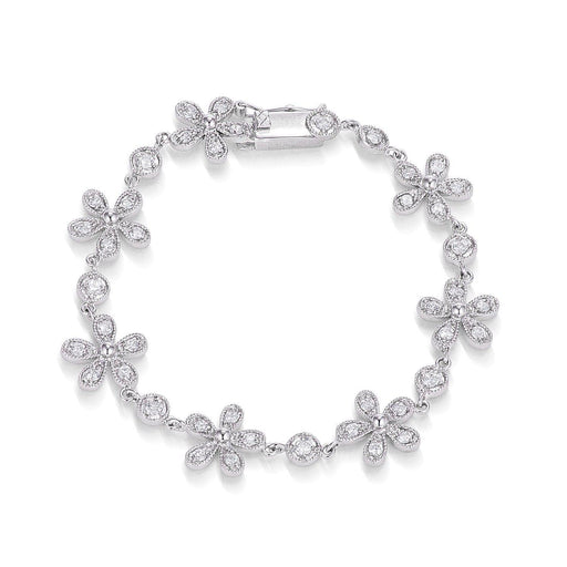 1.34Ct Rhodium Plated Antique Cubic Zirconia Chain of Flowers Bracelet Bracelets JGI   