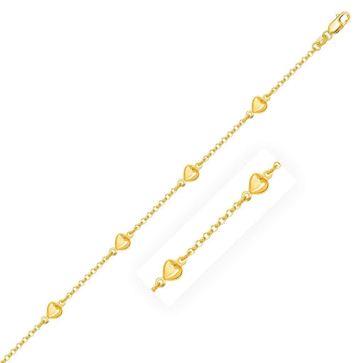 14k Yellow Gold Rolo Chain Bracelet with Puffed Heart Stations Bracelets Angelucci Jewelry   