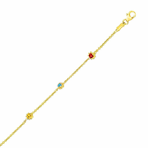 14k Yellow Gold Chain Bracelet with Multi-Tone Ladybug Stations Bracelets Angelucci Jewelry   