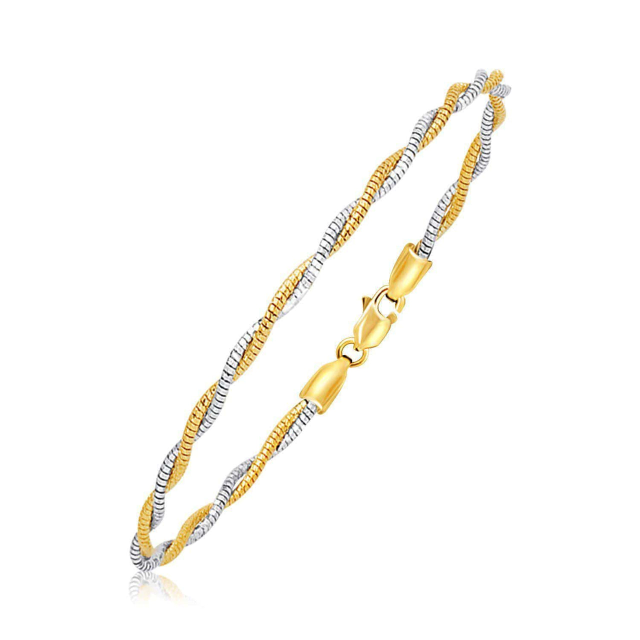 14k Two-Tone Gold Braided Style Mirror Spring Bracelet Bracelets Angelucci Jewelry   