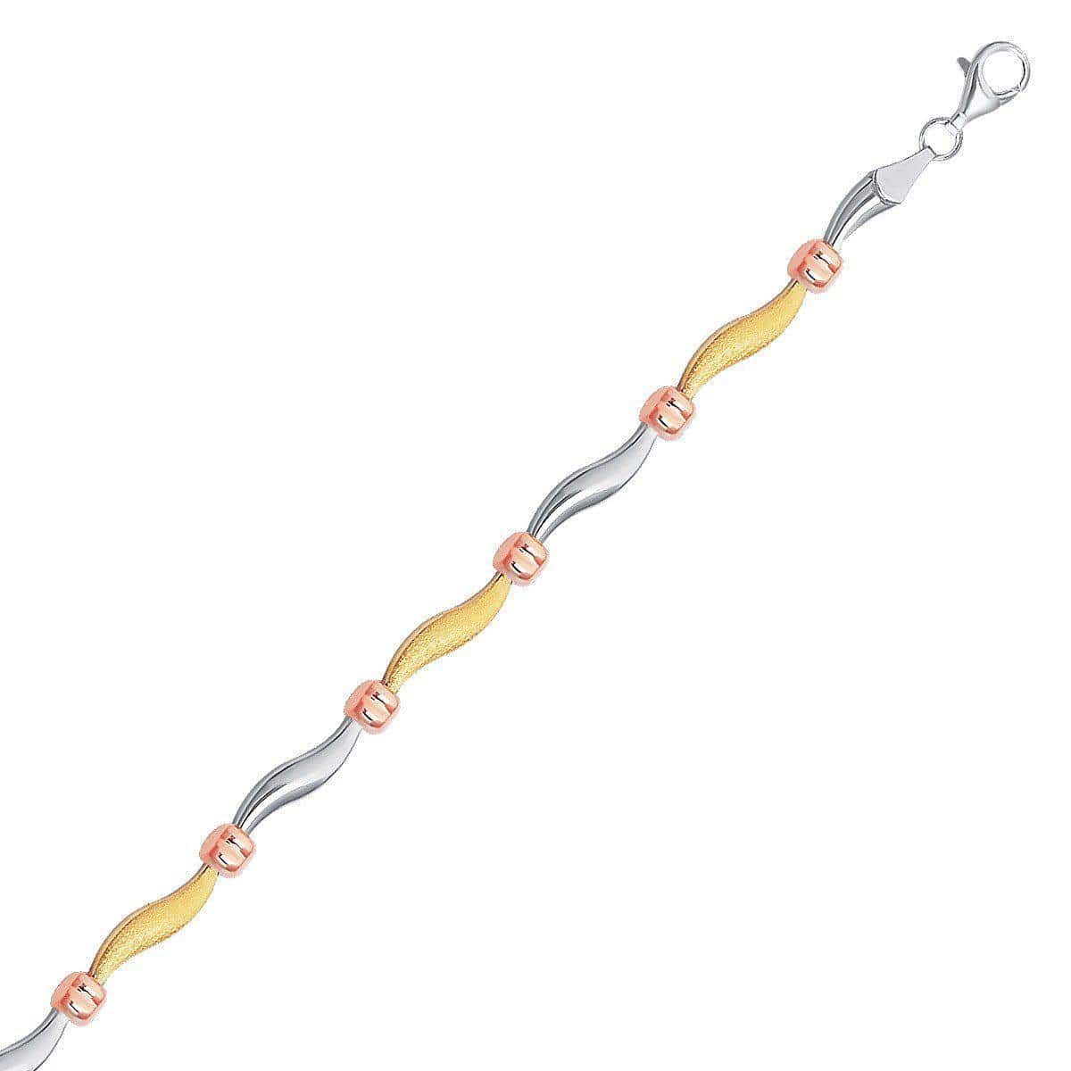 14k Yellow and Rose Gold and Sterling Silver Bracelet with Cube Stations Bracelets Angelucci Jewelry   