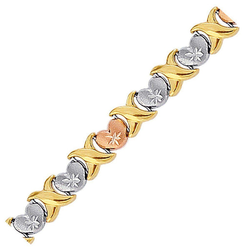 14k Yellow and Rose Gold and Sterling Silver Diamond Cut Heart Chain Bracelet Bracelets Angelucci Jewelry   