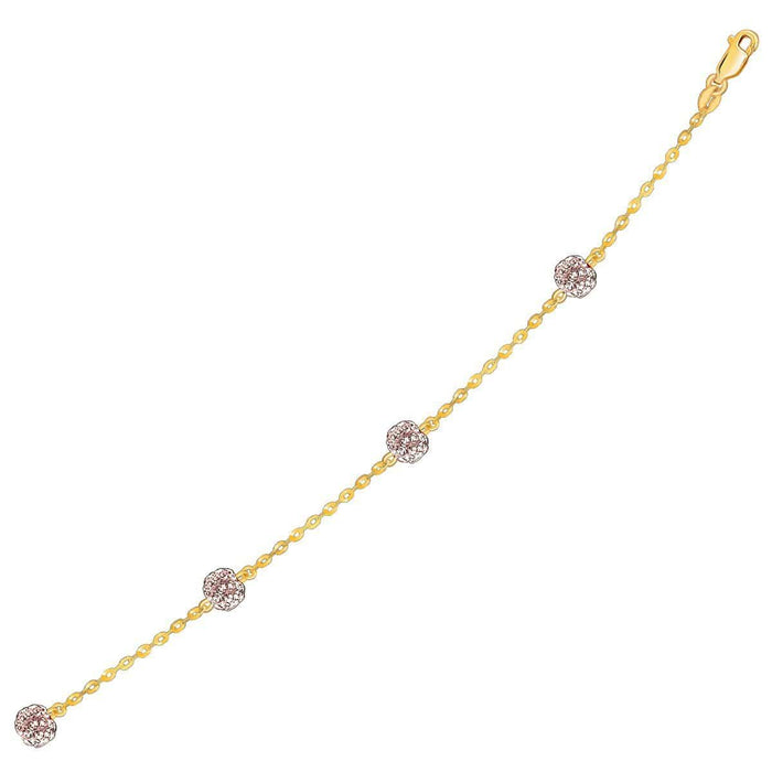 14k Yellow Gold Bracelet with Crystal Studded Ball Stations Bracelets Angelucci Jewelry   