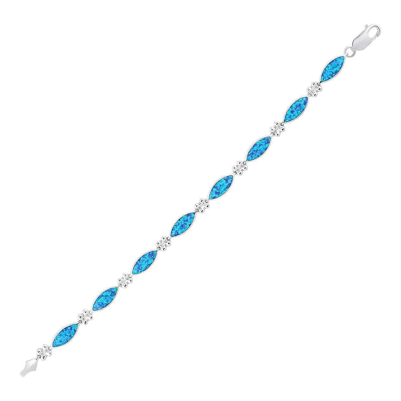 Marquise and Clover Motif Bracelet with Opal in Sterling Silver Bracelets Angelucci Jewelry   