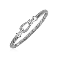 Thumbnail for Narrow Popcorn Texture Bracelet with Hook Clasp and Diamonds in Sterling Silver Bracelets Angelucci Jewelry   