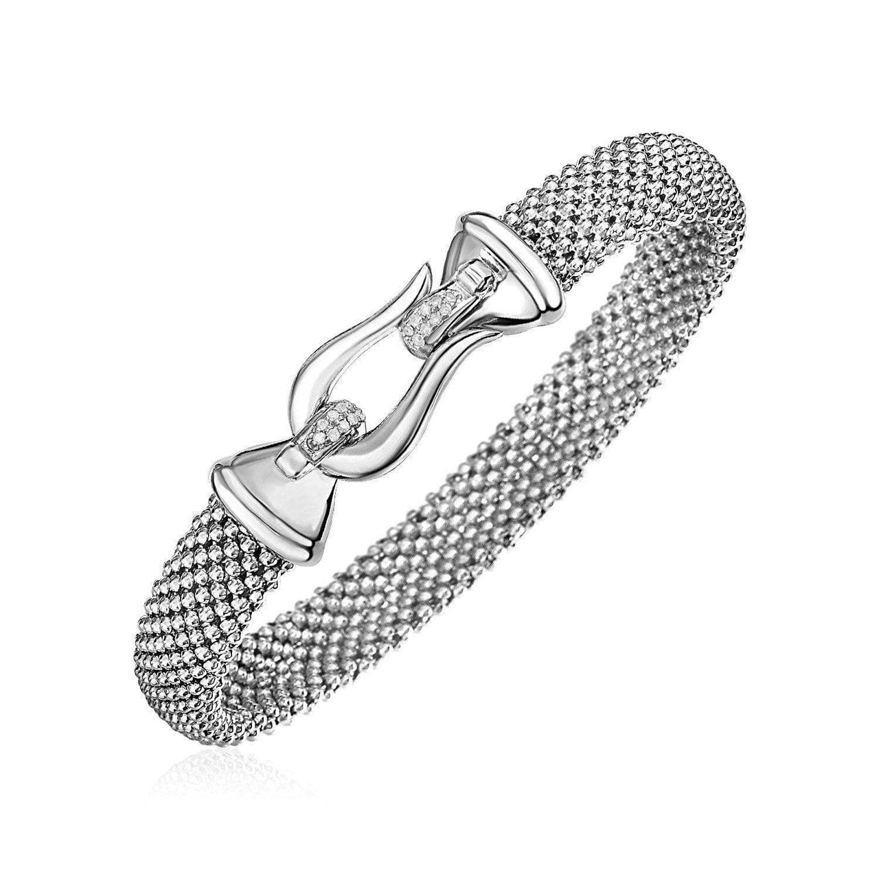 Popcorn Texture Bracelet with Hook Clasp and Diamonds in Sterling Silver Bracelets Angelucci Jewelry   