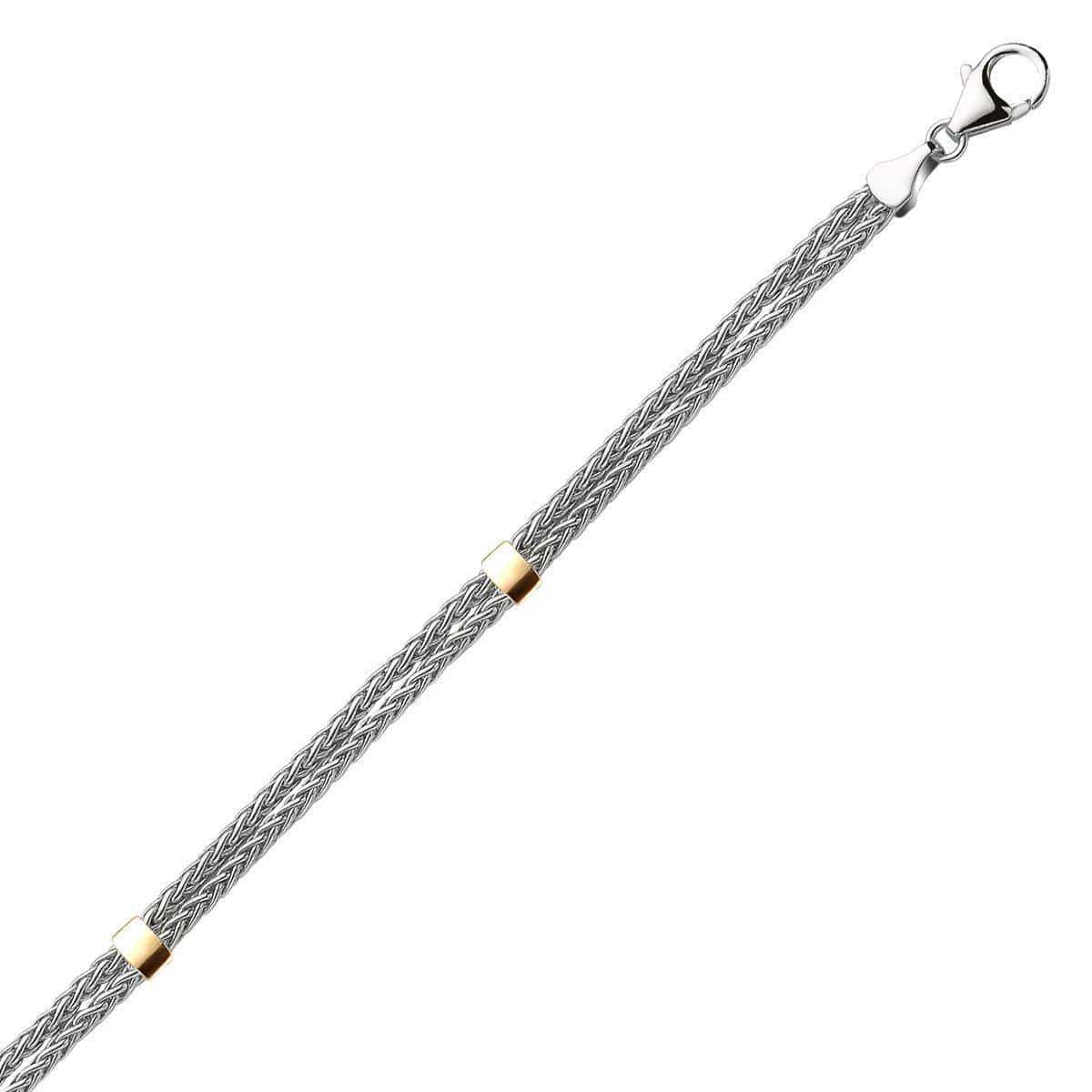 Sterling Silver & 14k Yellow Double Wheat Bracelet Bracelets Angelucci Jewelry   