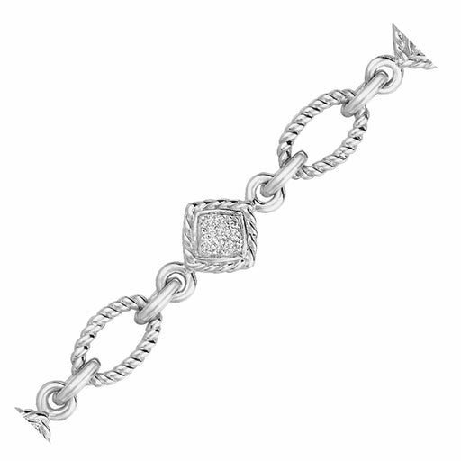 Sterling Silver Cable Oval and Square Link Bracelet with Diamonds (1/4 cttw) Bracelets Angelucci Jewelry   