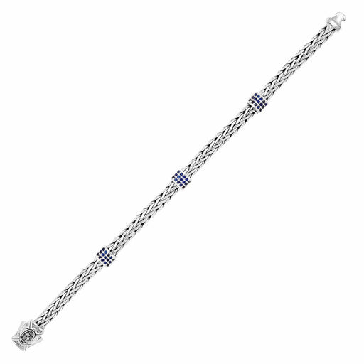 Sterling Silver Woven Bracelet with Blue Sapphire Stations Bracelets Angelucci Jewelry   
