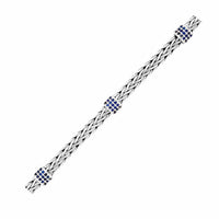 Thumbnail for Sterling Silver Woven Bracelet with Blue Sapphire Stations Bracelets Angelucci Jewelry   