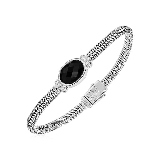 Woven Rope Bracelet with Black Onyx and White Sapphires in Sterling Silver Bracelets Angelucci Jewelry   