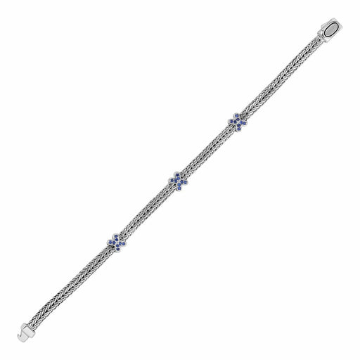 Woven Rope Bracelet with Blue Sapphire X Accents in Sterling Silver Bracelets Angelucci Jewelry   