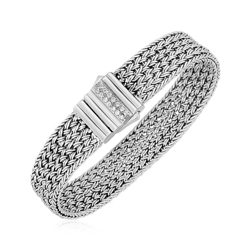 Woven Rope Bracelet with White Sapphire Accented Clasp in Sterling Silver Bracelets Angelucci Jewelry   