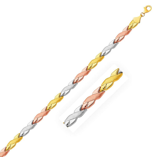 14k Tri-Color Gold Shiny and Textured X Link Bracelet Bracelets Angelucci Jewelry   
