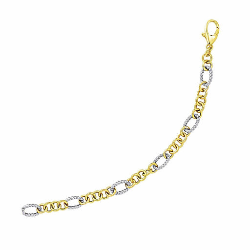 14k Two-Tone Gold Rope Motif Oval and Round Link Chain Bracelet Bracelets Angelucci Jewelry   