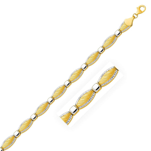 14k Two-Tone Gold Textured Curved Bar Link Bracelet Bracelets Angelucci Jewelry   