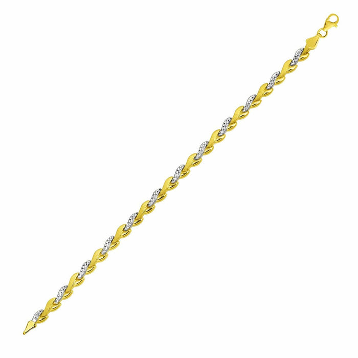 14k Two-Tone Gold Woven Heart Textured Link Bracelet Bracelets Angelucci Jewelry   