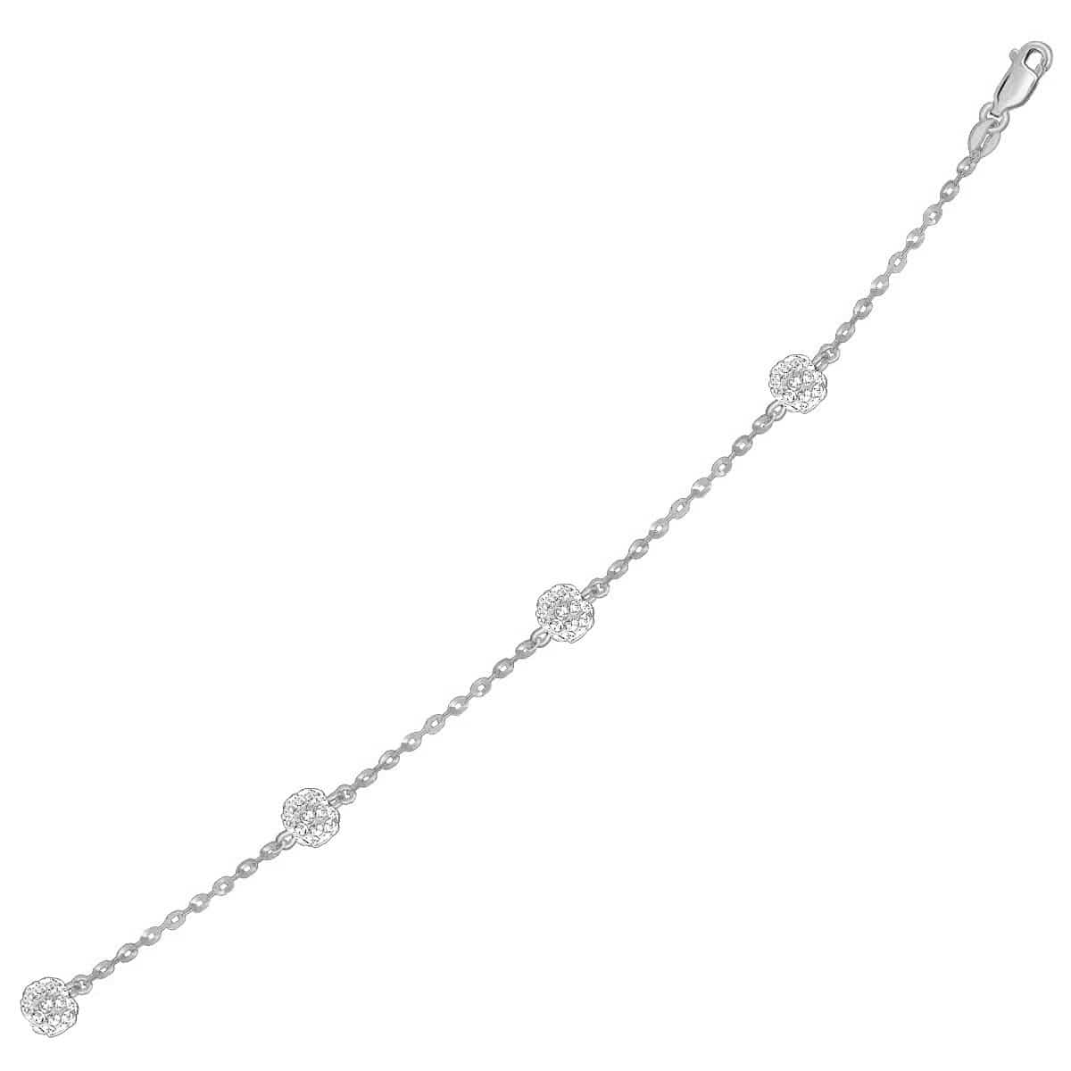 14k White Gold Bracelet with Crystal Studded Ball Stations Bracelets Angelucci Jewelry   