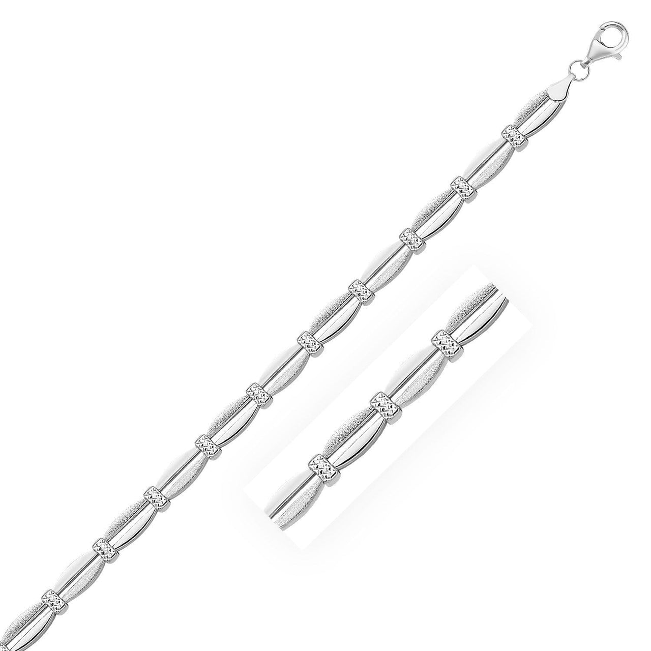14k White Gold Curved Bar Diamond Cut Fancy Bracelet Bracelets Angelucci Jewelry   