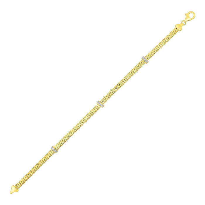 Woven Rope Bracelet with Diamond Accents in 14k Yellow Gold Bracelets Angelucci Jewelry   