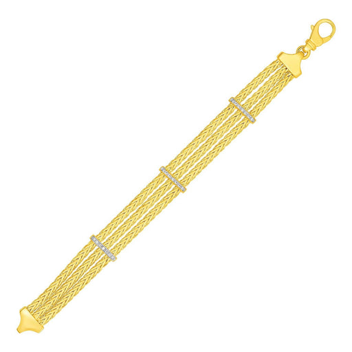 Three Strand Woven Rope Bracelet with Diamond Accents in 14k Yellow Gold Bracelets Angelucci Jewelry   