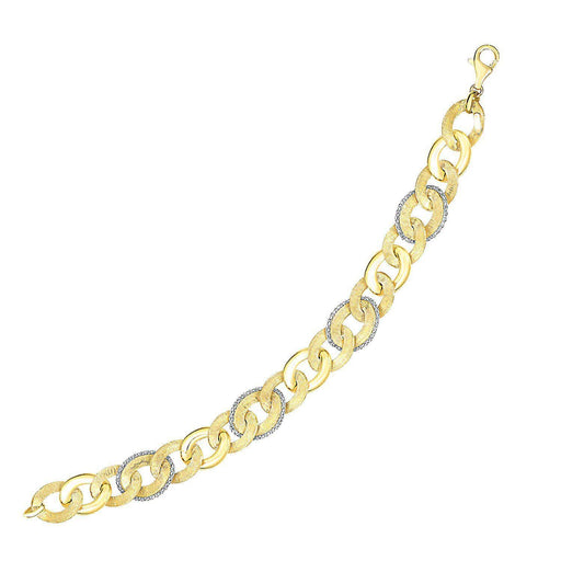 14k Two-Tone Gold Oval Link with Popcorn Motif Bracelet Bracelets Angelucci Jewelry   