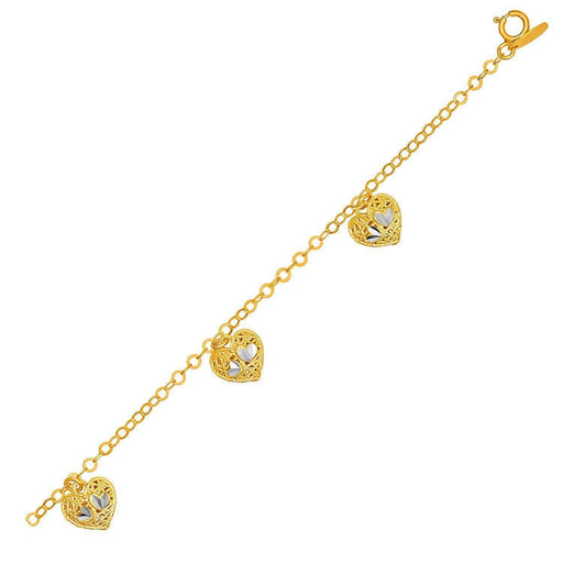 14k Yellow Gold Bracelet with Filigree Style Hearts Bracelets Angelucci Jewelry   