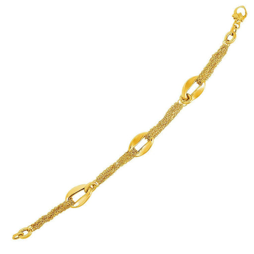 14k Yellow Gold Curved Oval Link and Multi-Strand Cable Chain Bracelet Bracelets Angelucci Jewelry   