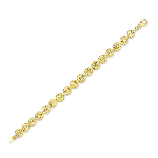 14k Yellow Gold Mariner Bracelet with Puff Sanded Textured Links Bracelets Angelucci Jewelry   