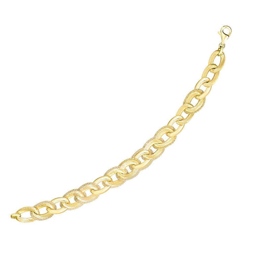 14k Yellow Gold Popcorn Motif Oval Link Bracelet Bracelets Angelucci Jewelry   