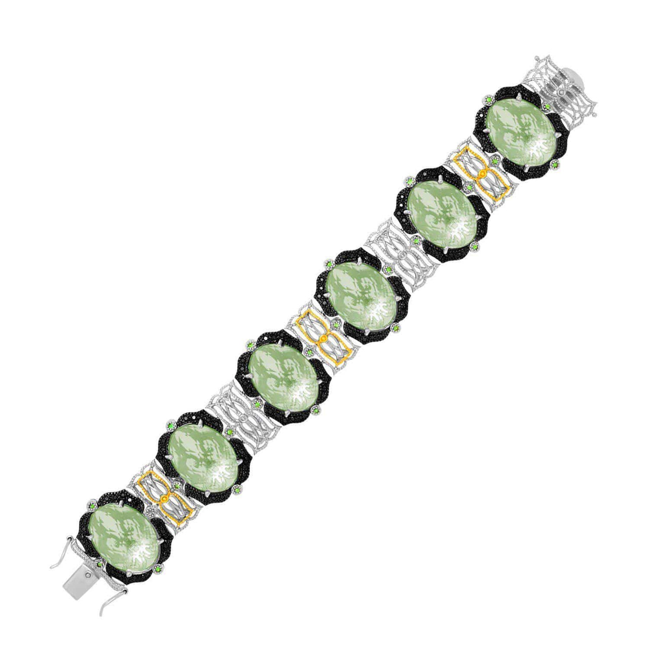 18k Yellow Gold & Sterling Silver Amethyst,  Tsavorite,  & Diamond Bracelet Bracelets Angelucci Jewelry   