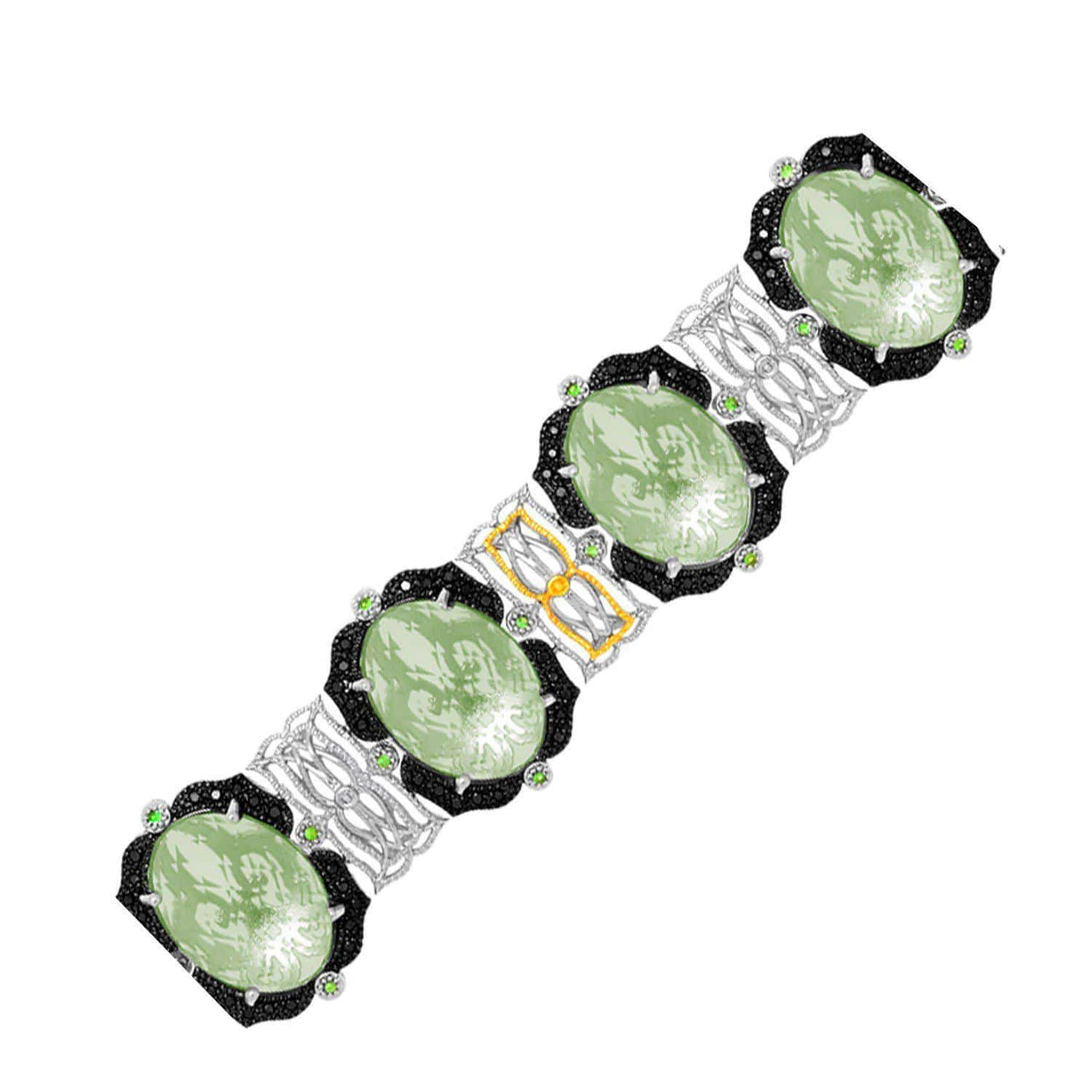 18k Yellow Gold & Sterling Silver Amethyst,  Tsavorite,  & Diamond Bracelet Bracelets Angelucci Jewelry   