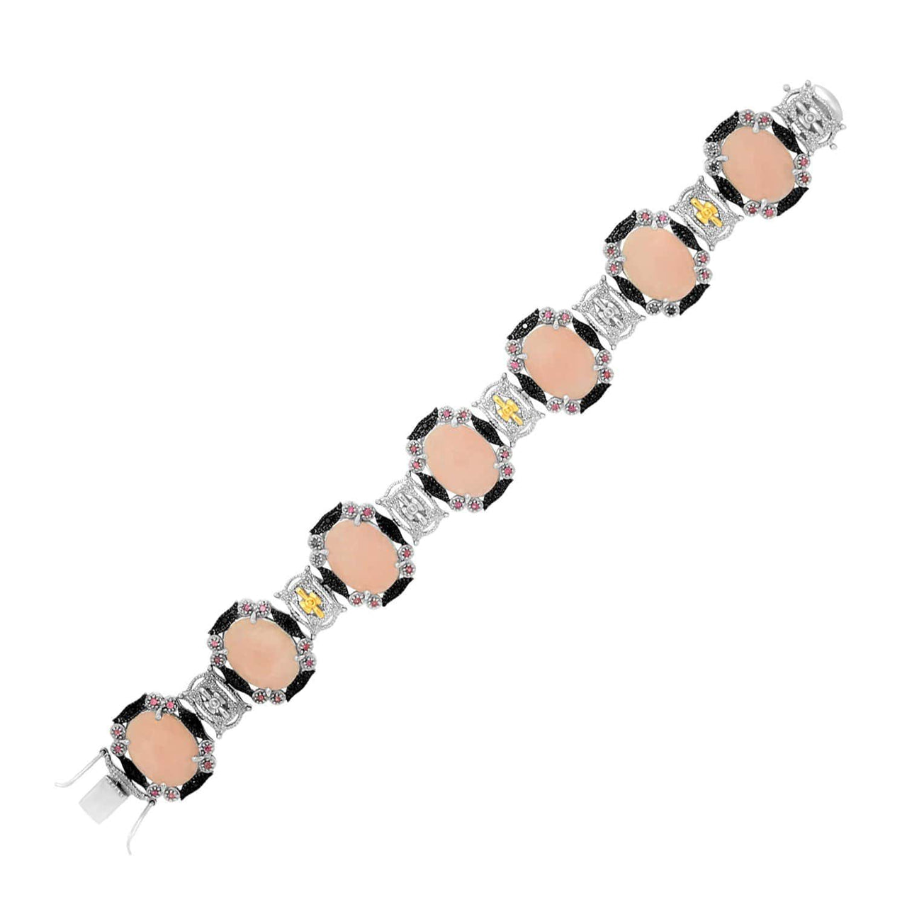 18k Yellow Gold & Sterling Silver Bracelet with Quartz,  Rhodolite,  & Diamonds Bracelets Angelucci Jewelry   
