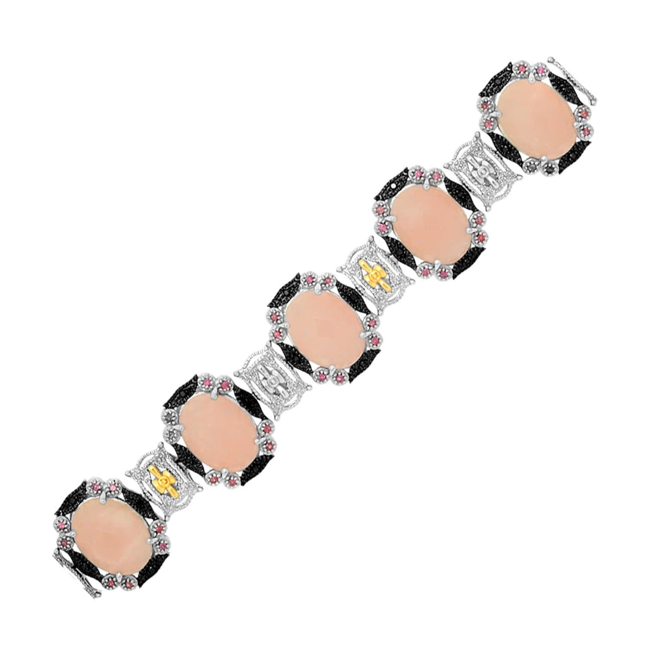 18k Yellow Gold & Sterling Silver Bracelet with Quartz,  Rhodolite,  & Diamonds Bracelets Angelucci Jewelry   