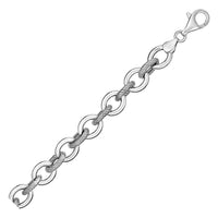 Thumbnail for Bracelet with Alternating Shiny and Textured Oval Links in Sterling Silver Bracelets Angelucci Jewelry   