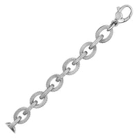 Thumbnail for Oval Link Bracelet with Diagonal Texture in Sterling Silver Bracelets Angelucci Jewelry   