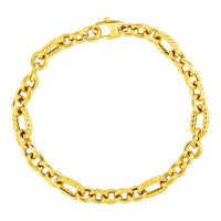 Thumbnail for Shiny and Textured Oval Link Bracelet in 14k Yellow Gold Bracelets Angelucci Jewelry   