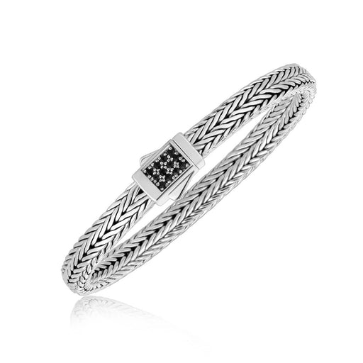 Sterling Silver Braided Black Sapphire Accented Men's Bracelet Bracelets Angelucci Jewelry   